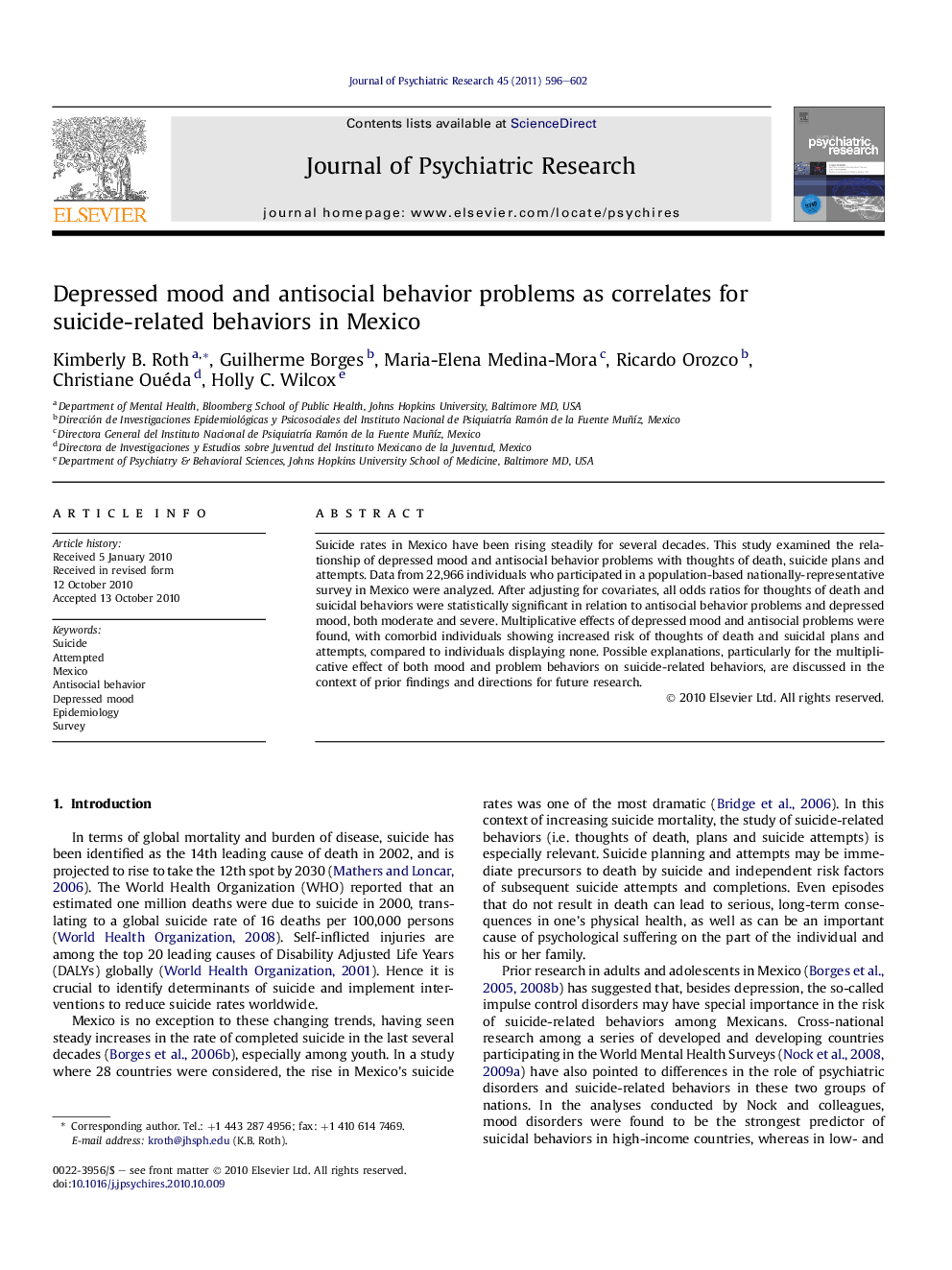 Depressed mood and antisocial behavior problems as correlates for suicide-related behaviors in Mexico