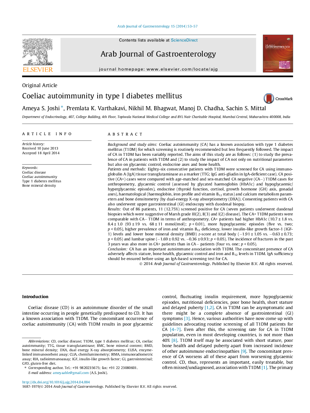 Coeliac autoimmunity in type I diabetes mellitus