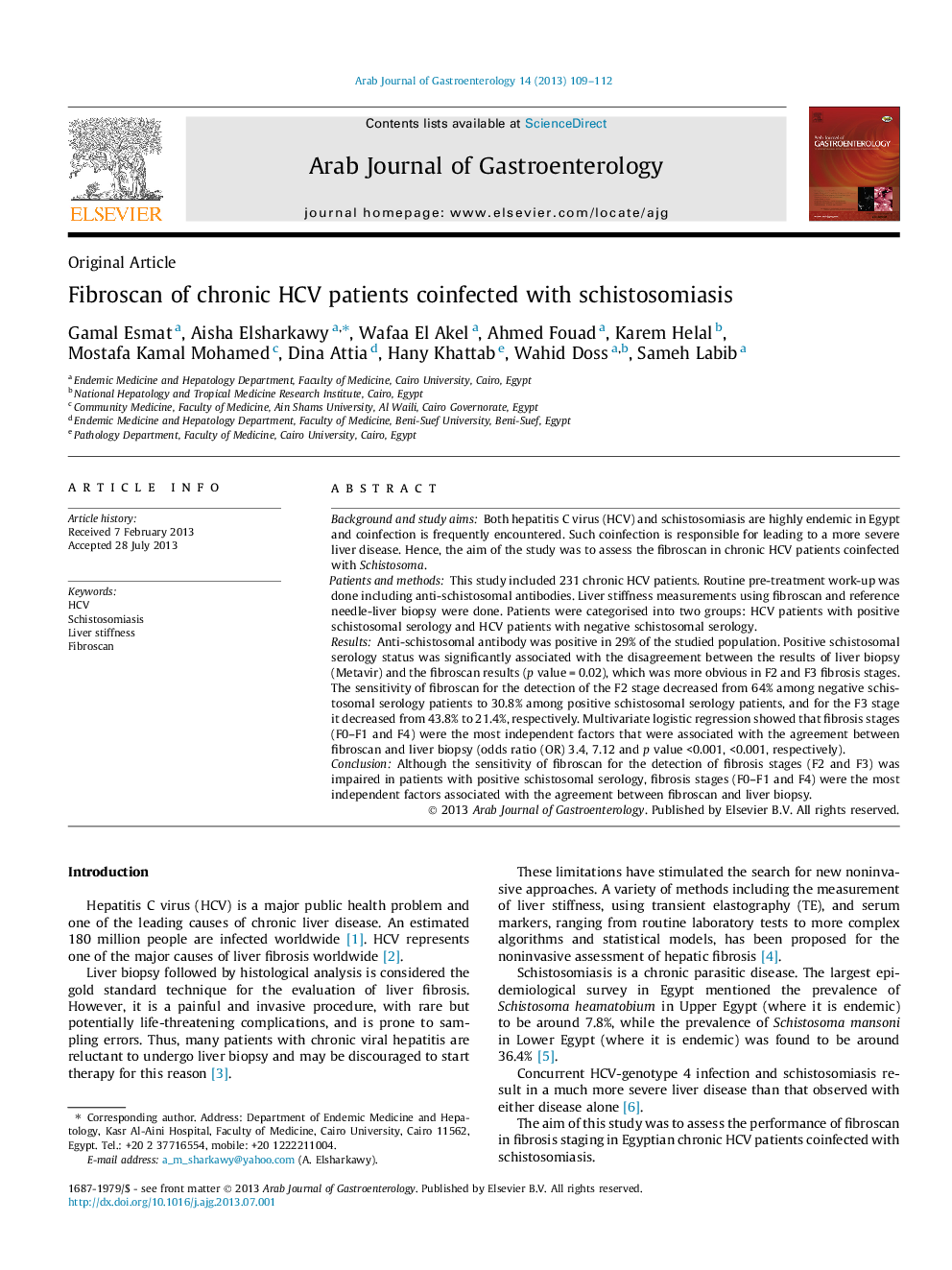 Fibroscan of chronic HCV patients coinfected with schistosomiasis