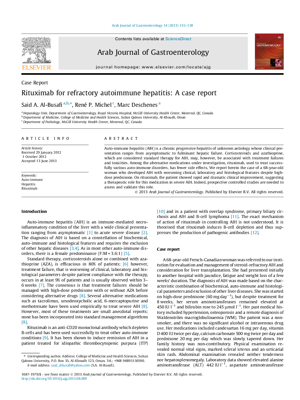 Rituximab for refractory autoimmune hepatitis: A case report