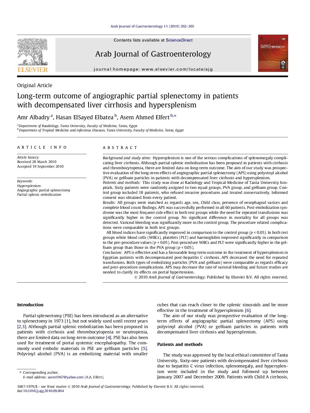 Long-term outcome of angiographic partial splenectomy in patients with decompensated liver cirrhosis and hypersplenism