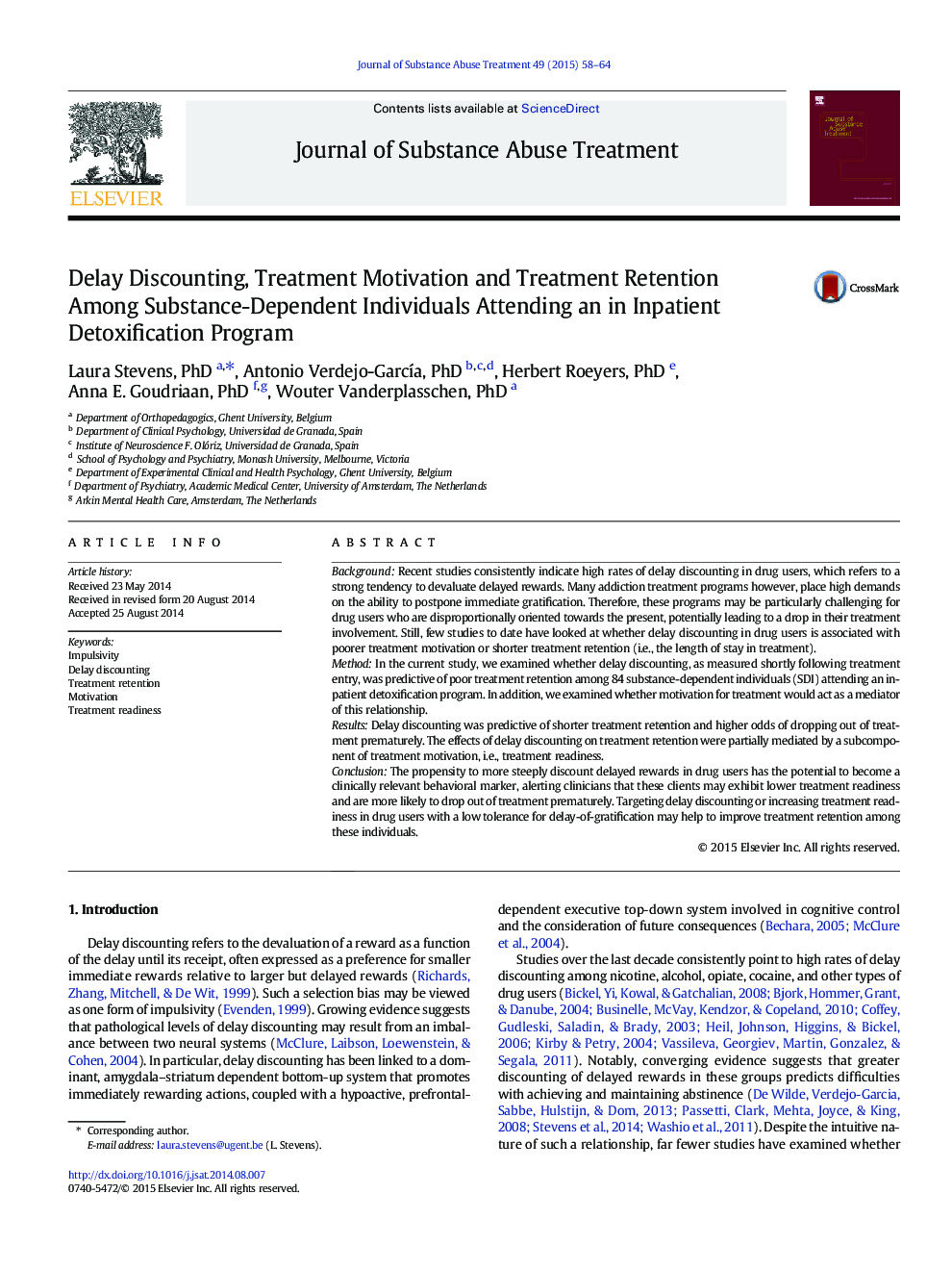 Delay Discounting, Treatment Motivation and Treatment Retention Among Substance-Dependent Individuals Attending an in Inpatient Detoxification Program