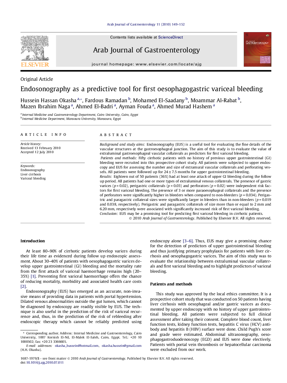 Endosonography as a predictive tool for first oesophagogastric variceal bleeding