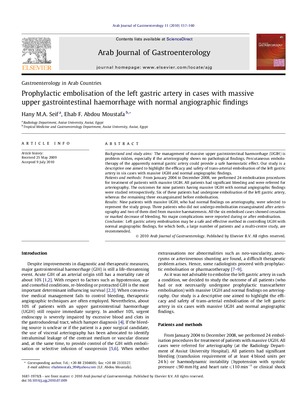 Prophylactic embolisation of the left gastric artery in cases with massive upper gastrointestinal haemorrhage with normal angiographic findings