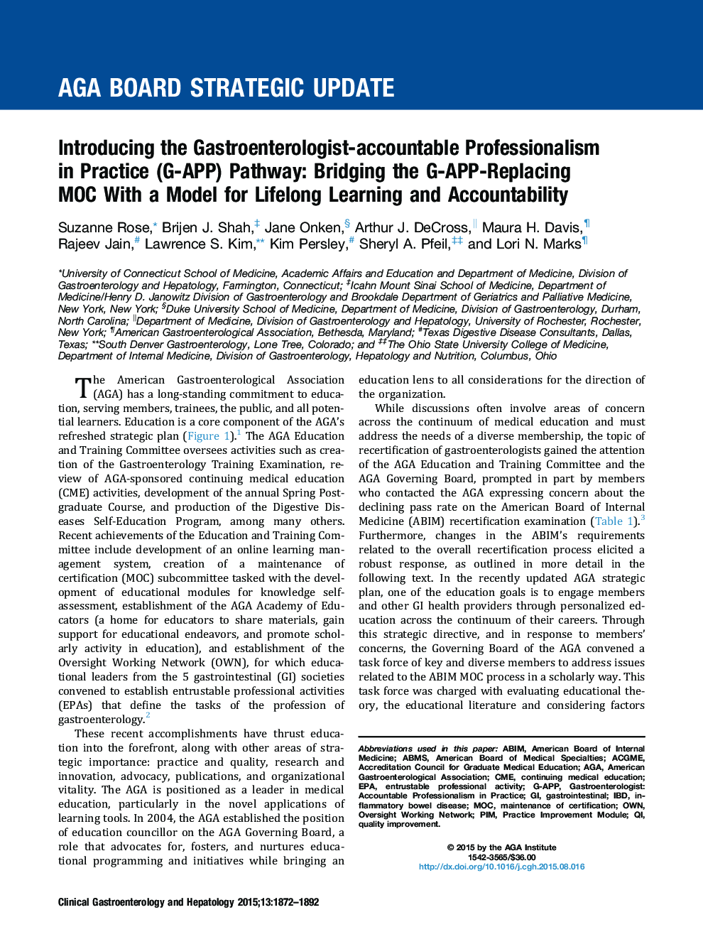 Introducing the Gastroenterologist-accountable Professionalism in Practice (G-APP) Pathway: Bridging the G-APP-Replacing MOC With a Model for Lifelong Learning and Accountability