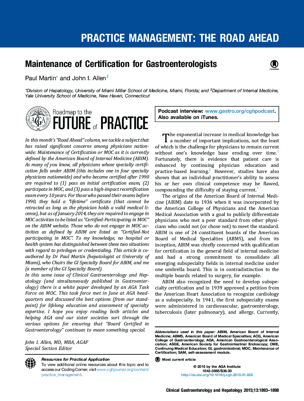 Maintenance of Certification for Gastroenterologists
