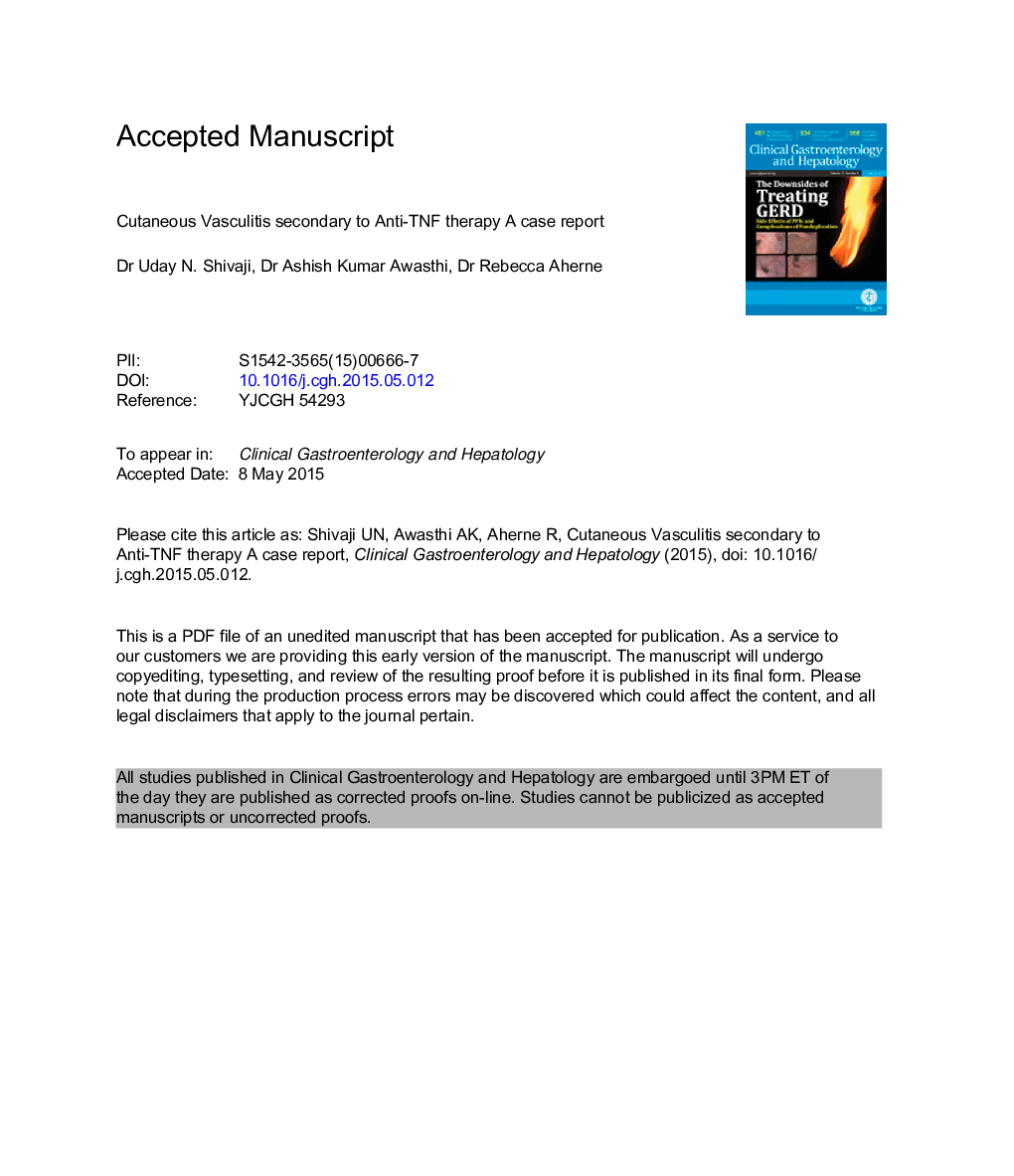 Cutaneous Vasculitis Caused by Anti-Tumor Necrosis Factor Therapy: A Case Report