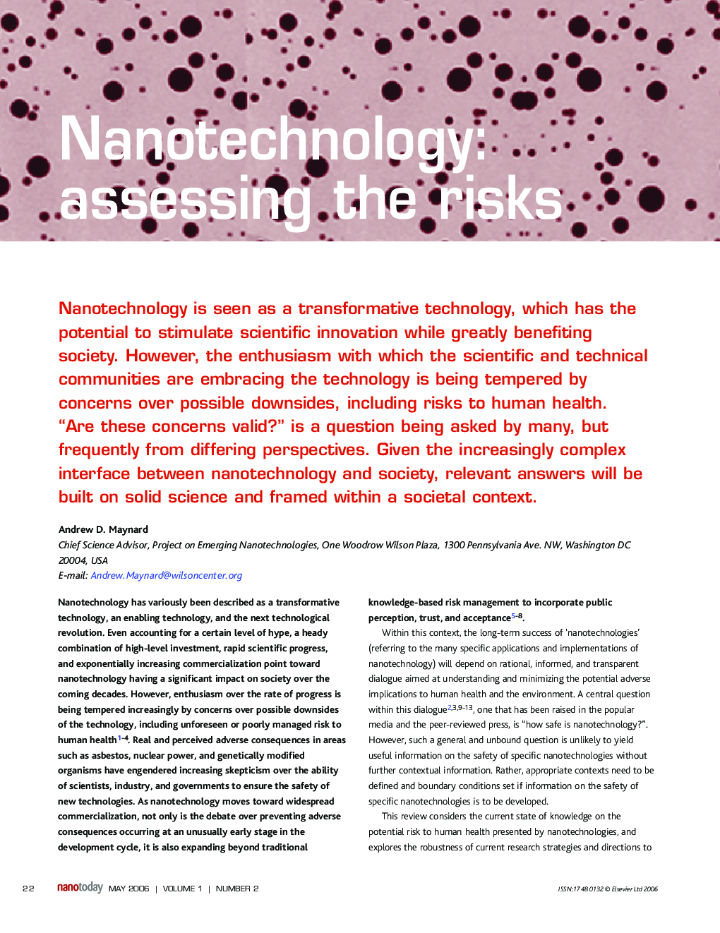 Nanotechnology: assessing the risks