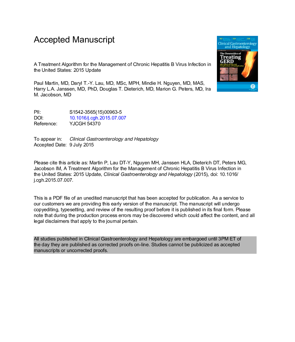 A Treatment Algorithm for the Management of Chronic Hepatitis B Virus Infection in the United States: 2015 Update