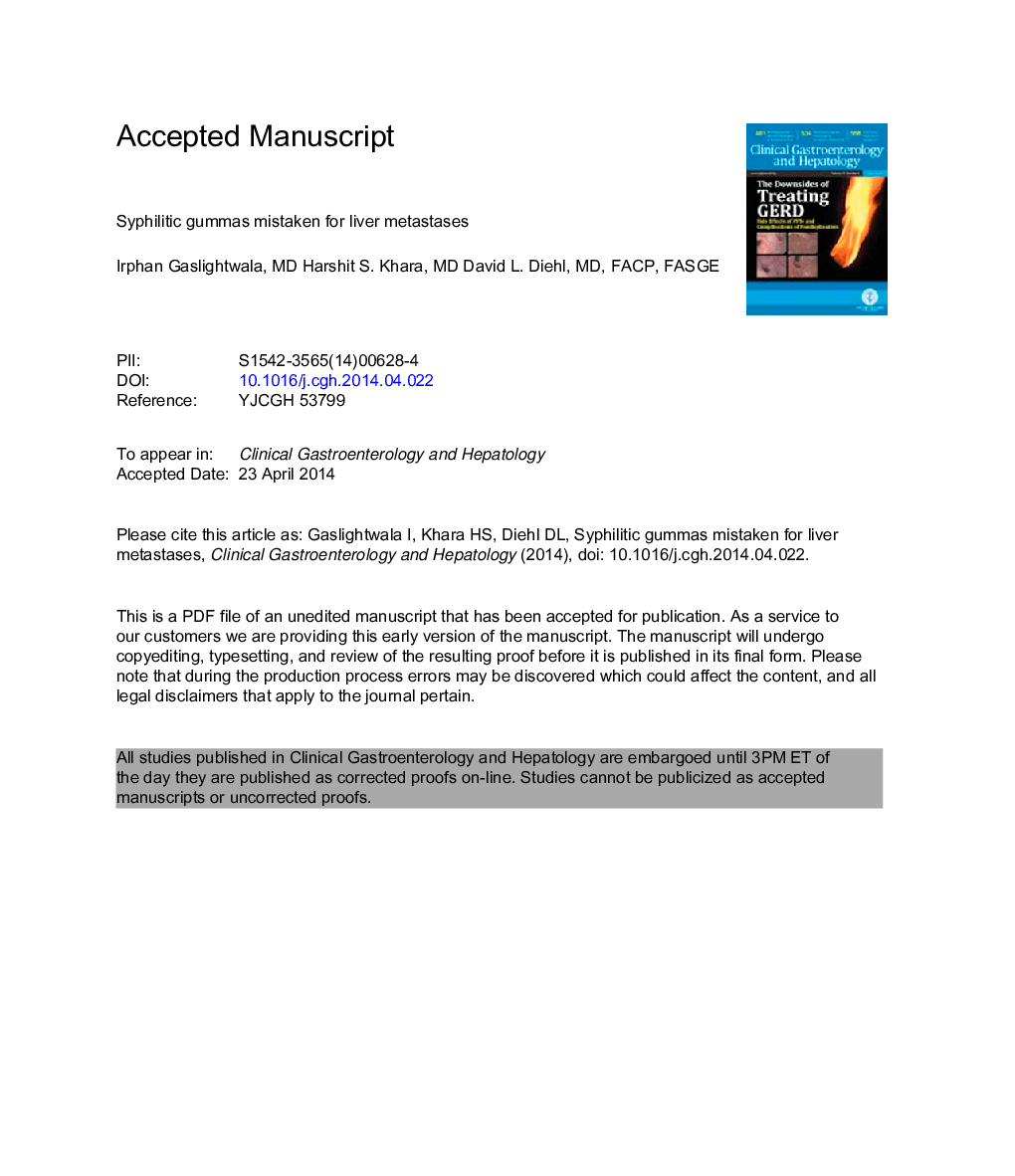 Syphilitic Gummas Mistaken for Liver Metastases