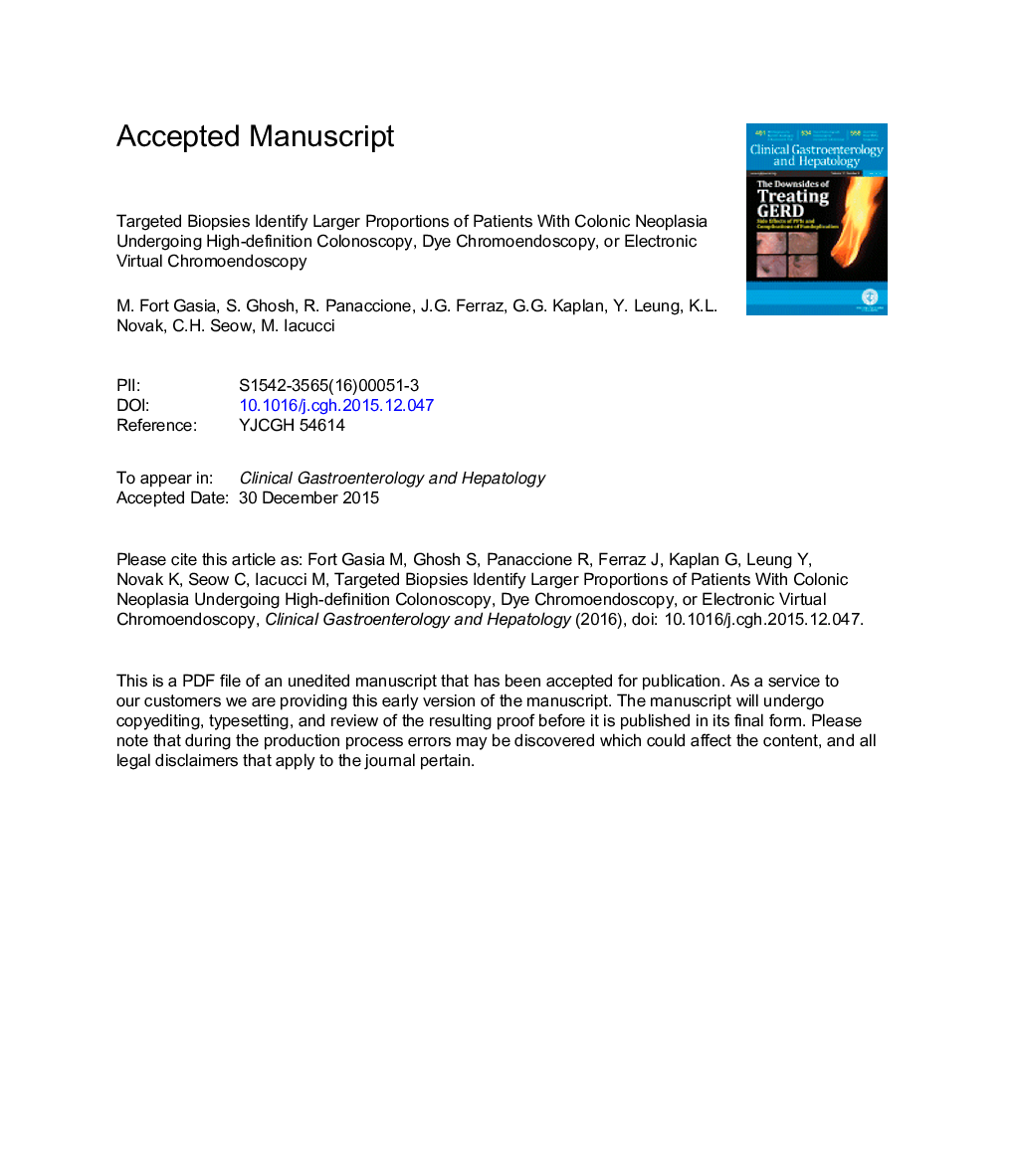 Targeted Biopsies Identify Larger Proportions of Patients With Colonic Neoplasia Undergoing High-Definition Colonoscopy, Dye Chromoendoscopy, or Electronic Virtual Chromoendoscopy