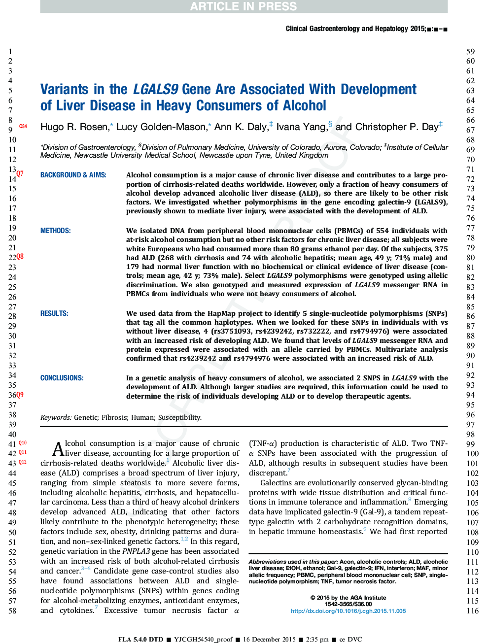 Variants in the LGALS9 Gene Are Associated With Development of Liver Disease in Heavy Consumers of Alcohol