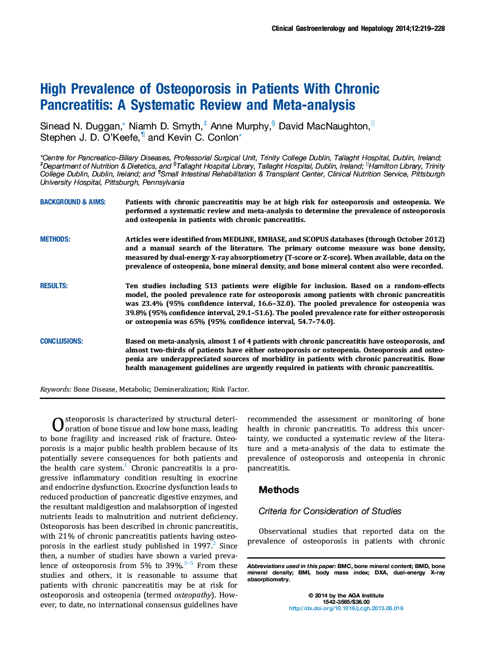 High Prevalence of Osteoporosis in Patients With Chronic Pancreatitis: A Systematic Review and Meta-analysis