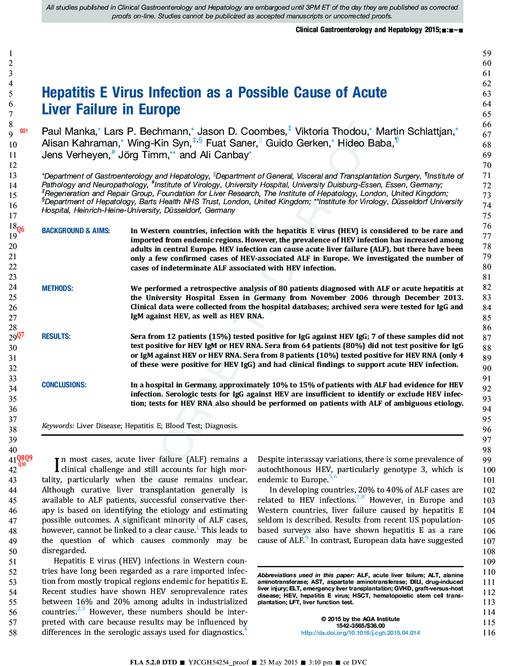 Hepatitis E Virus Infection as a Possible Cause of Acute Liver Failure in Europe