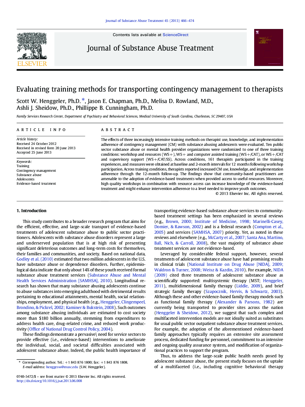 Evaluating training methods for transporting contingency management to therapists