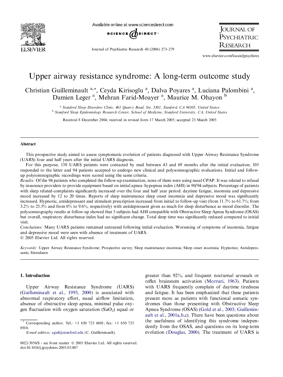 Upper airway resistance syndrome: A long-term outcome study