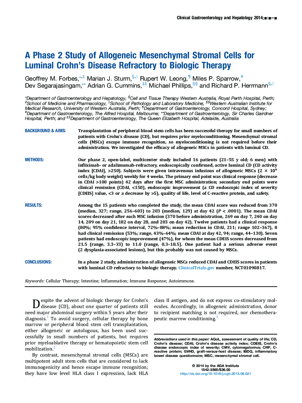 A Phase 2 Study of Allogeneic Mesenchymal Stromal Cells for Luminal Crohn's Disease Refractory to Biologic Therapy