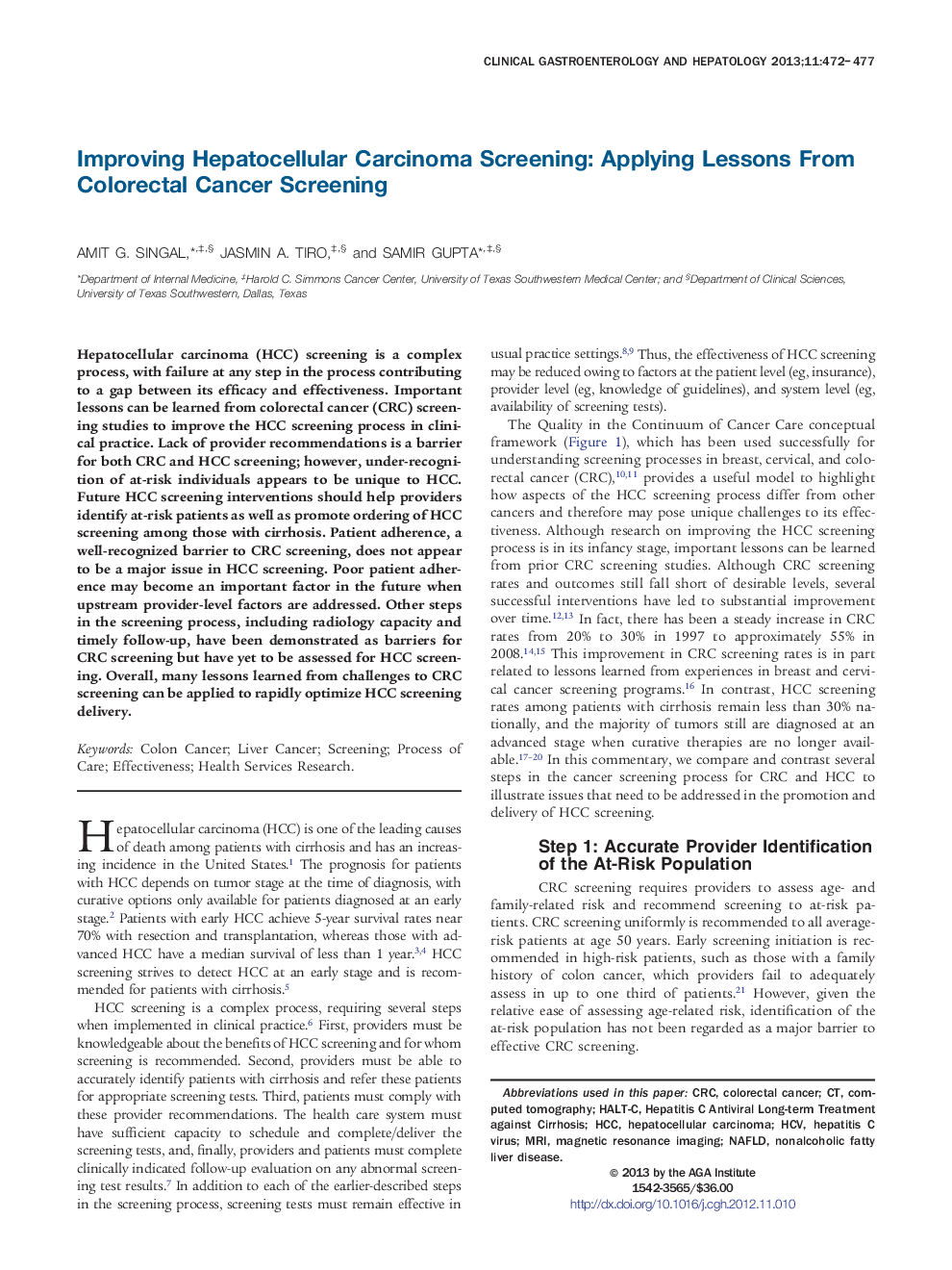 Improving Hepatocellular Carcinoma Screening: Applying Lessons From Colorectal Cancer Screening