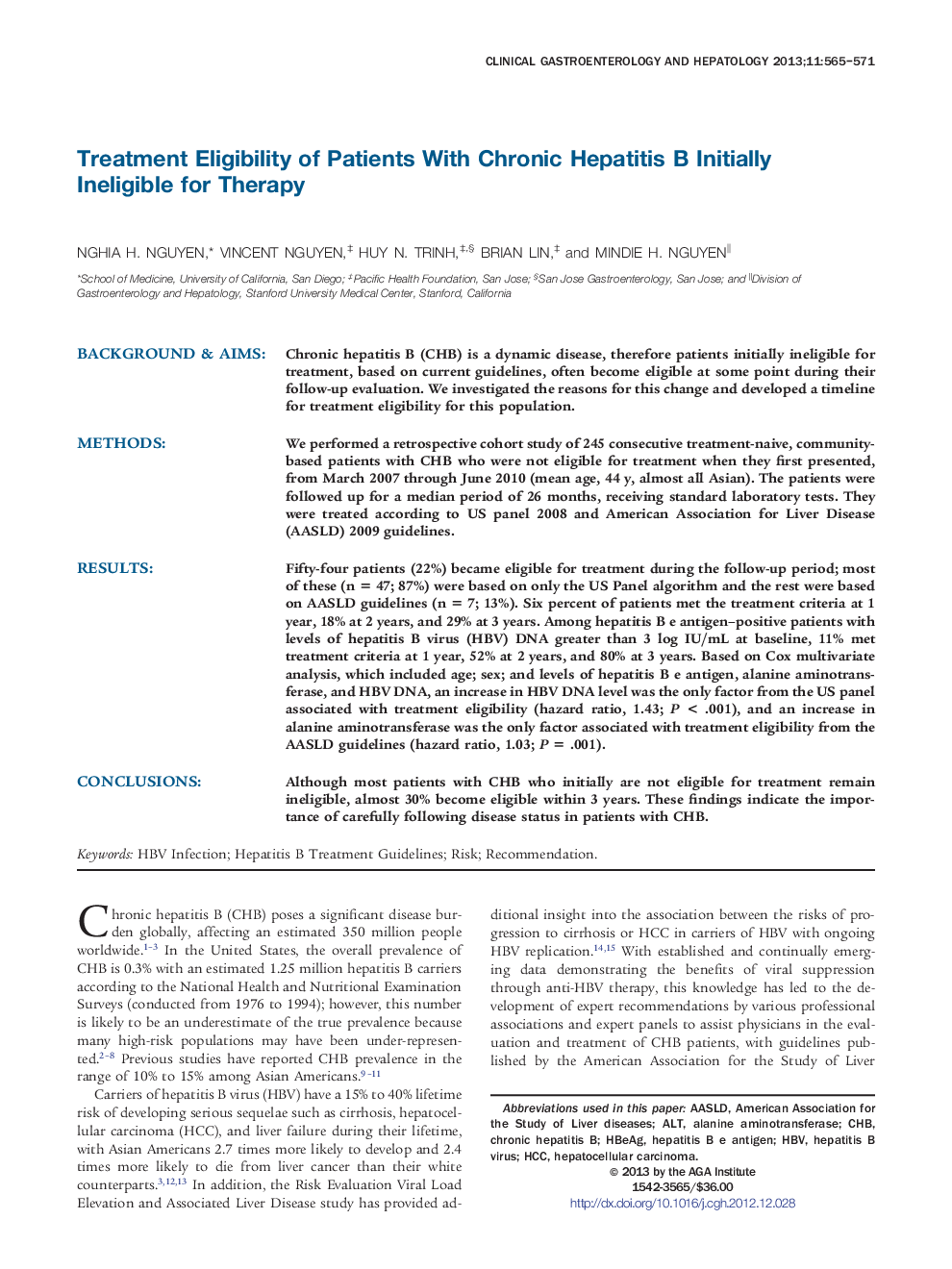 Treatment Eligibility of Patients With Chronic Hepatitis B Initially Ineligible for Therapy