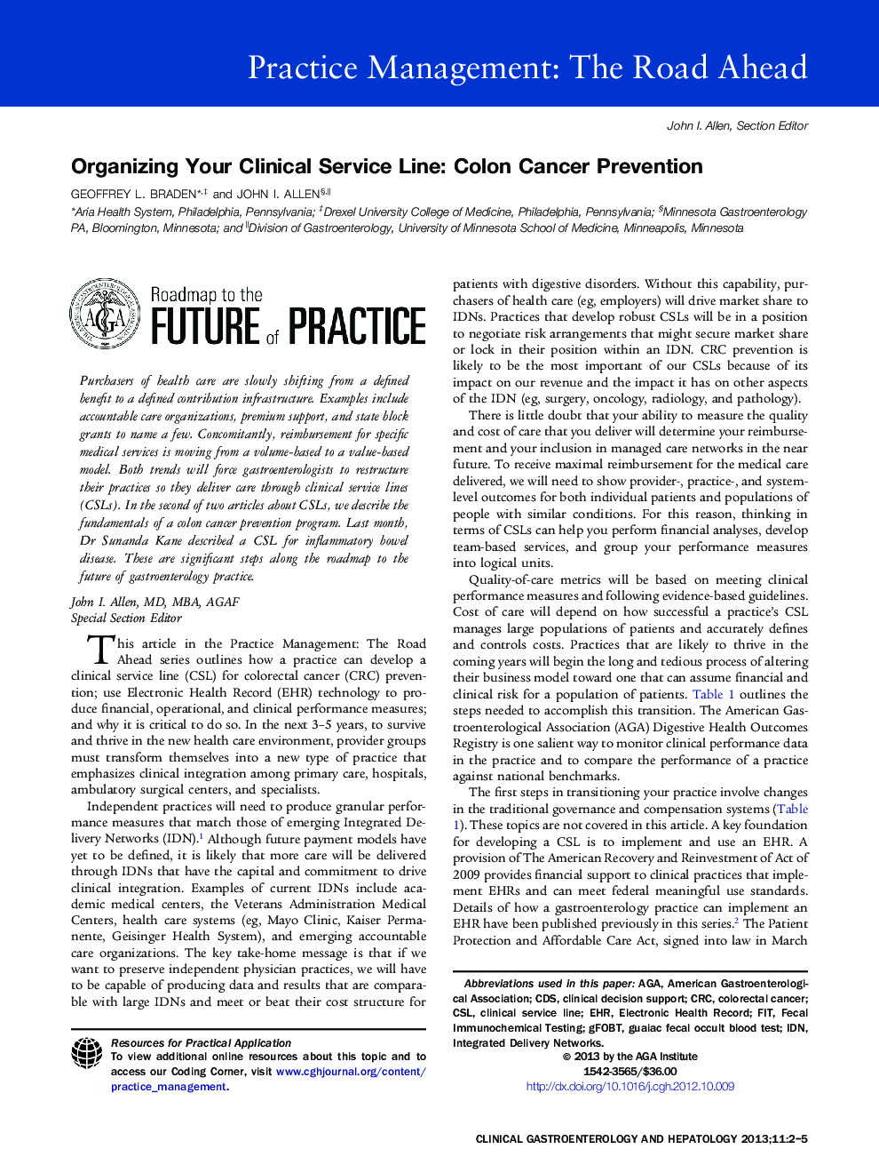 Organizing Your Clinical Service Line: Colon Cancer Prevention