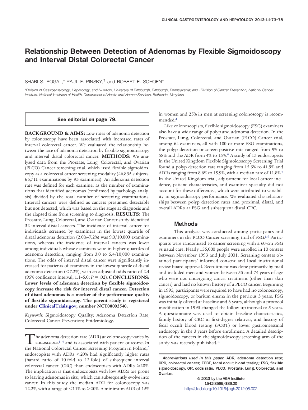 Relationship Between Detection of Adenomas by Flexible Sigmoidoscopy and Interval Distal Colorectal Cancer