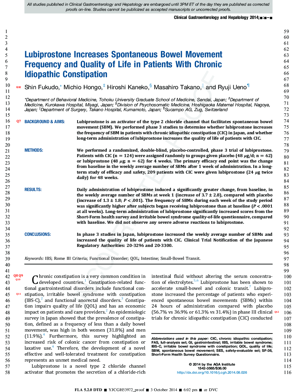 Lubiprostone Increases Spontaneous Bowel Movement Frequency and Quality of Life in Patients With Chronic Idiopathic Constipation