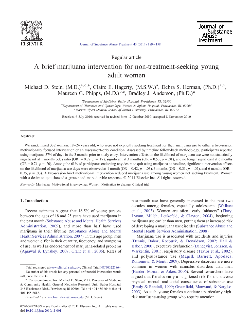 A brief marijuana intervention for non-treatment-seeking young adult women 