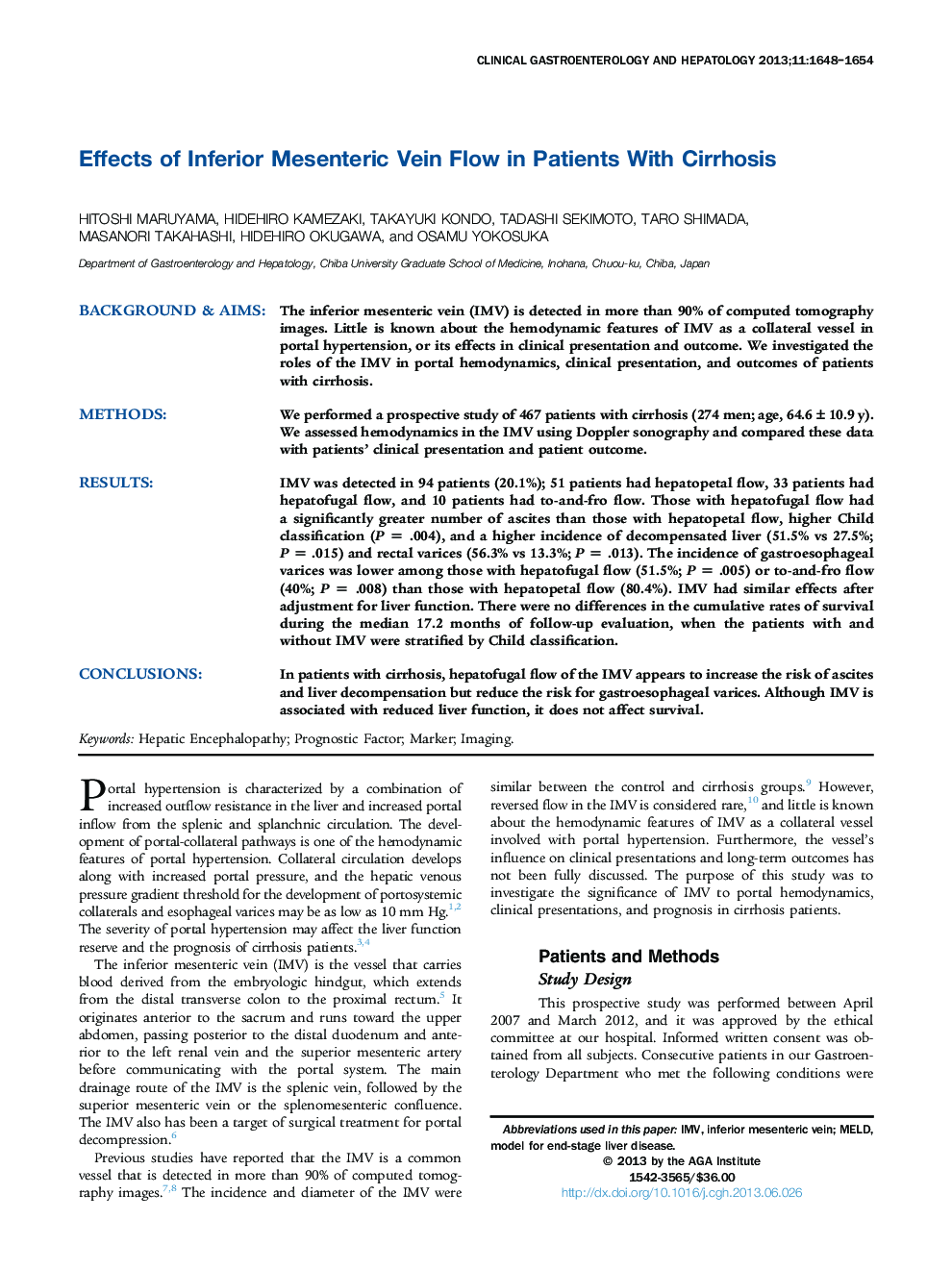 Effects of Inferior Mesenteric Vein Flow in Patients With Cirrhosis