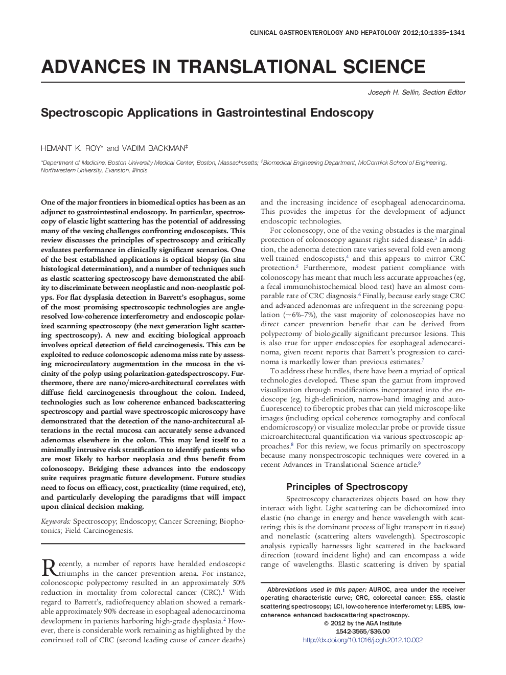 Spectroscopic Applications in Gastrointestinal Endoscopy