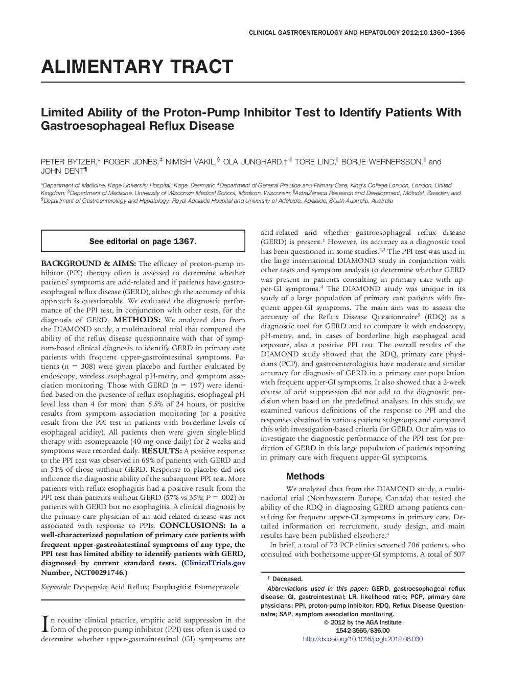 Limited Ability of the Proton-Pump Inhibitor Test to Identify Patients With Gastroesophageal Reflux Disease