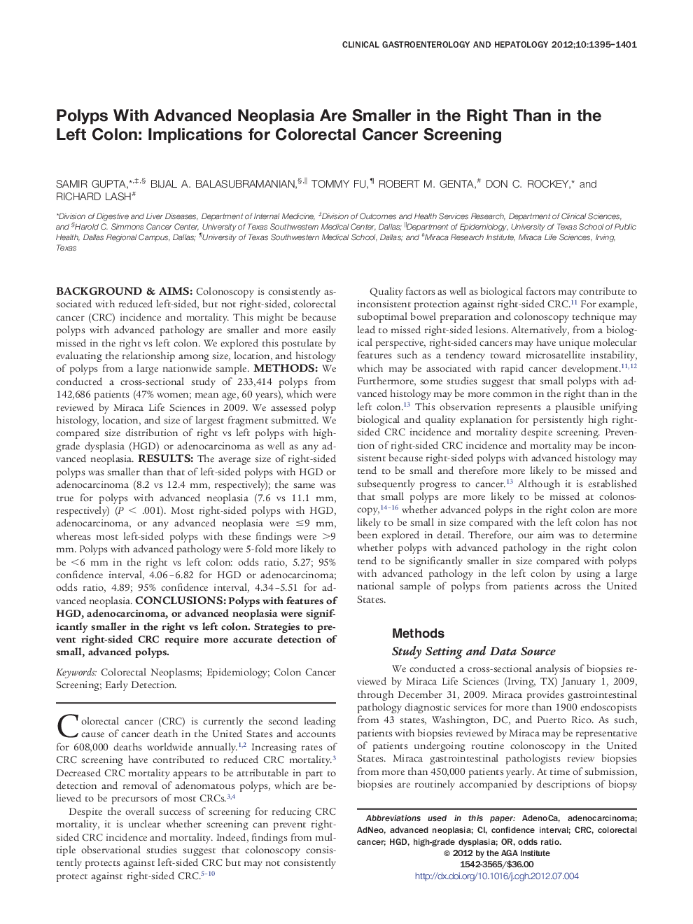 Polyps With Advanced Neoplasia Are Smaller in the Right Than in the Left Colon: Implications for Colorectal Cancer Screening