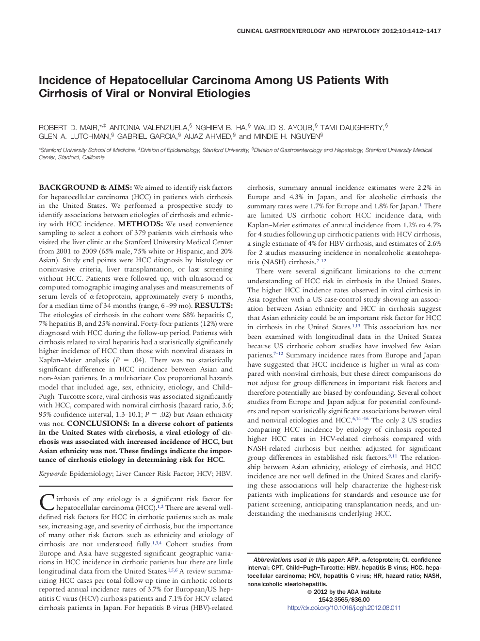 Incidence of Hepatocellular Carcinoma Among US Patients With Cirrhosis of Viral or Nonviral Etiologies