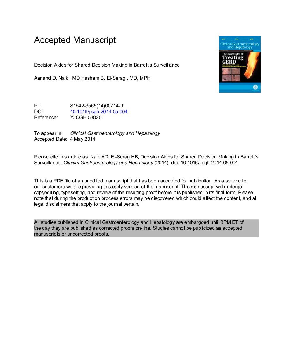 Decision Aids for Shared Decision-Making in Barrett's Esophagus Surveillance