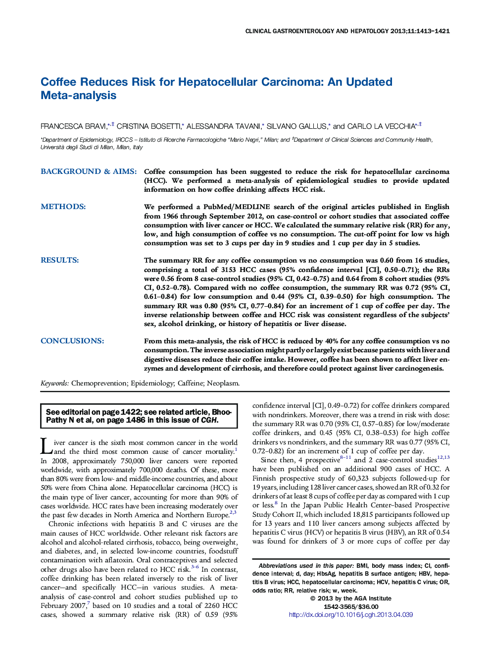 Coffee Reduces Risk for Hepatocellular Carcinoma: An Updated Meta-analysis