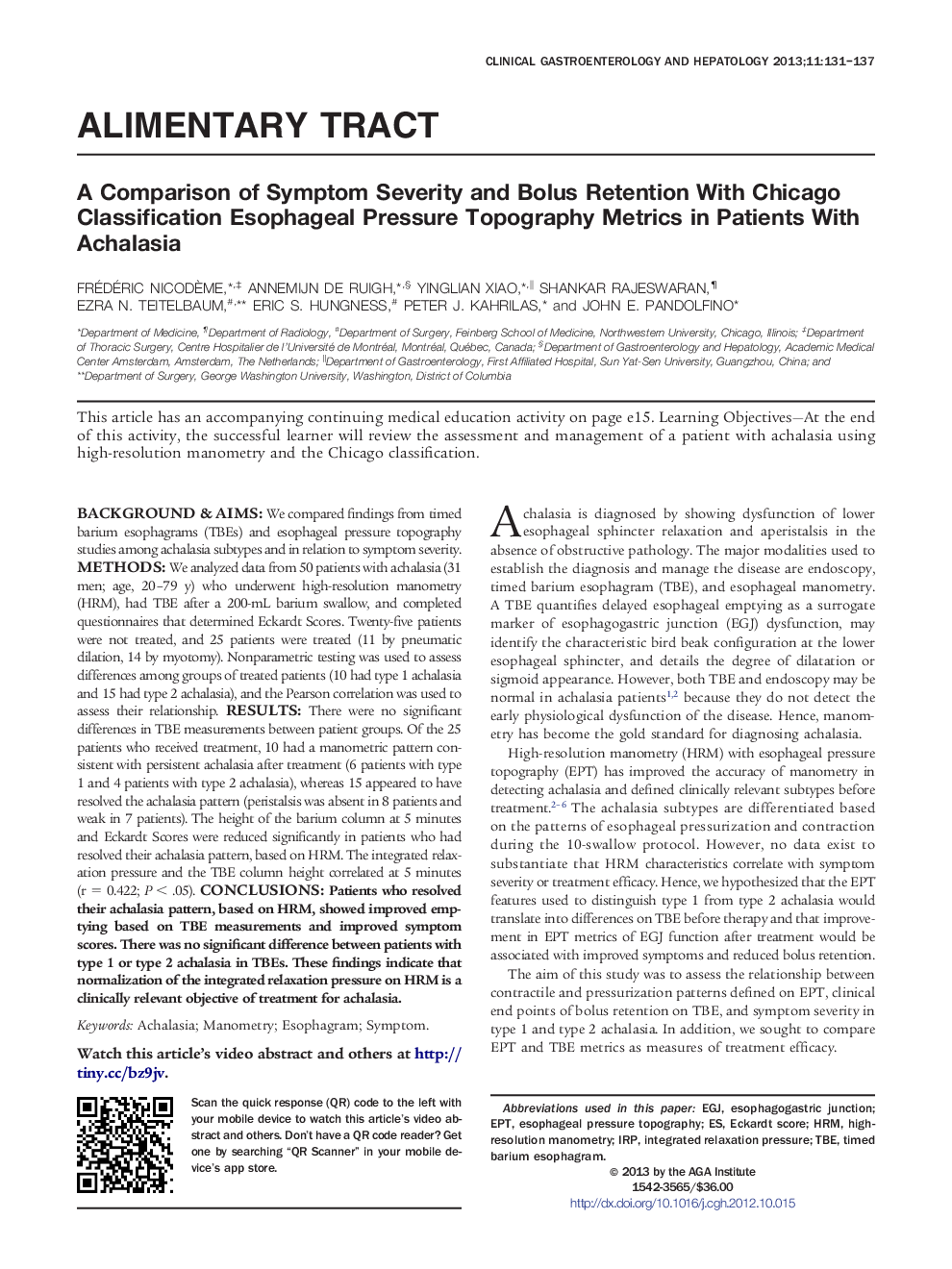 A Comparison of Symptom Severity and Bolus Retention With Chicago Classification Esophageal Pressure Topography Metrics in Patients With Achalasia