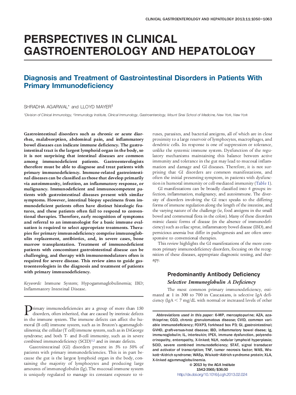 Diagnosis and Treatment of Gastrointestinal Disorders in Patients With Primary Immunodeficiency