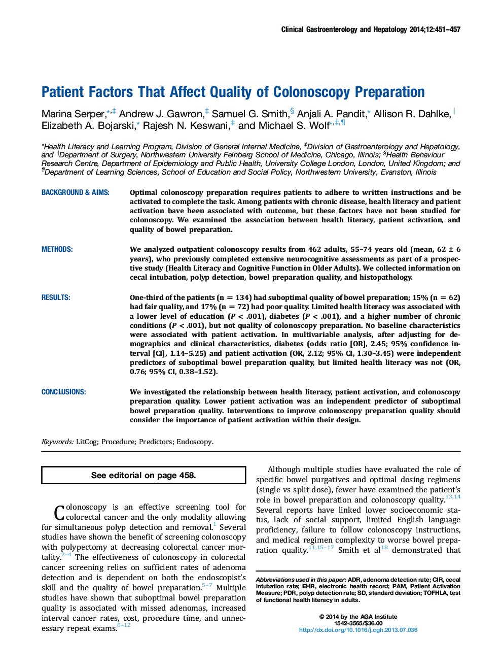 Patient Factors That Affect Quality of Colonoscopy Preparation