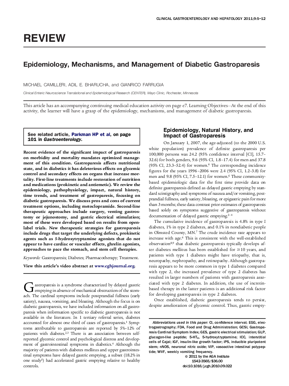 Epidemiology, Mechanisms, and Management of Diabetic Gastroparesis