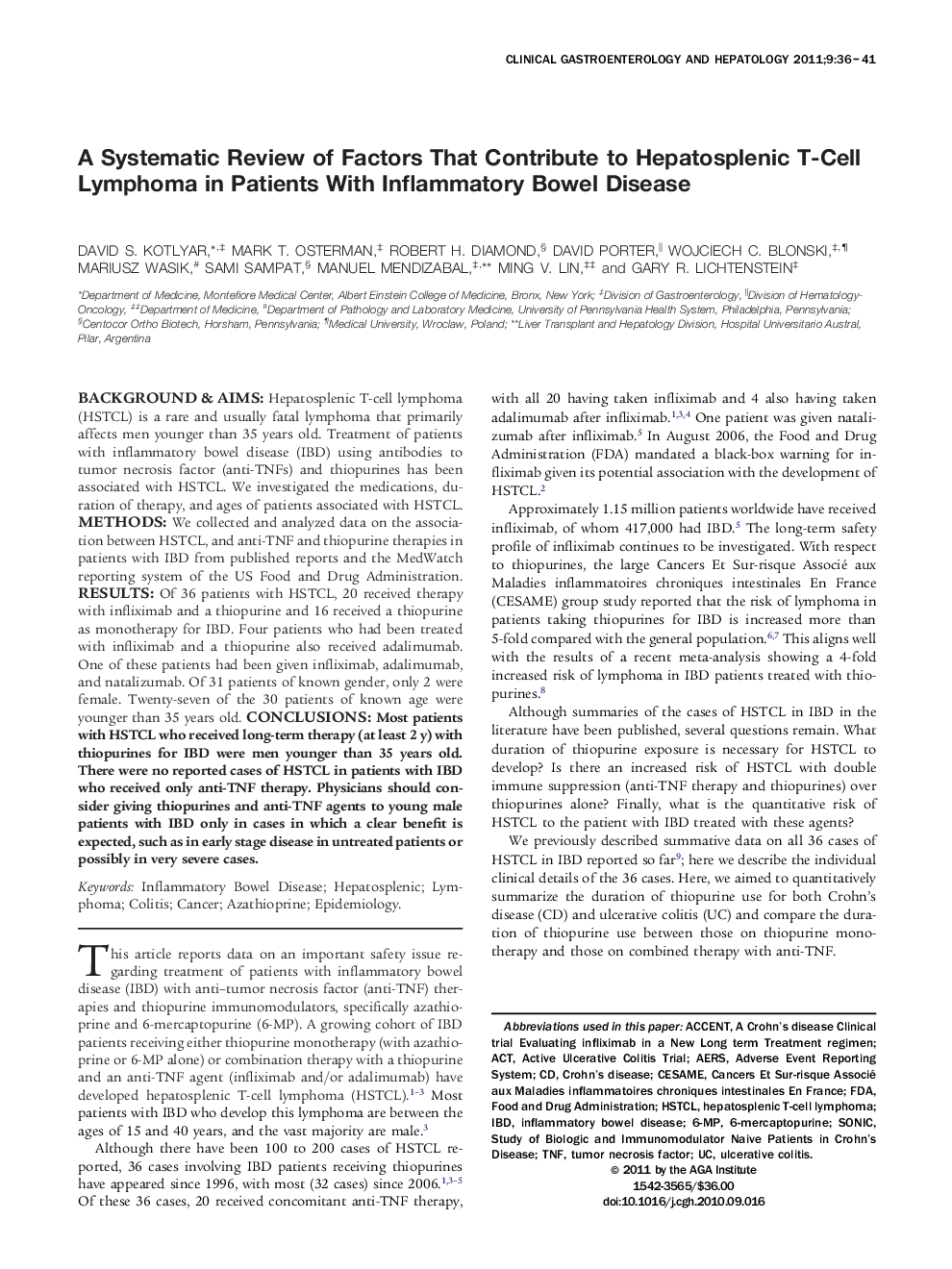 A Systematic Review of Factors That Contribute to Hepatosplenic T-Cell Lymphoma in Patients With Inflammatory Bowel Disease