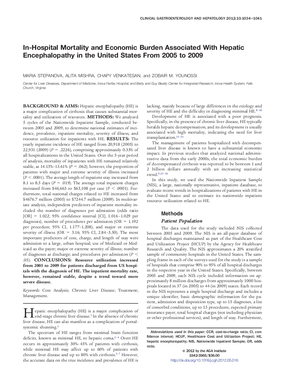 In-Hospital Mortality and Economic Burden Associated With Hepatic Encephalopathy in the United States From 2005 to 2009