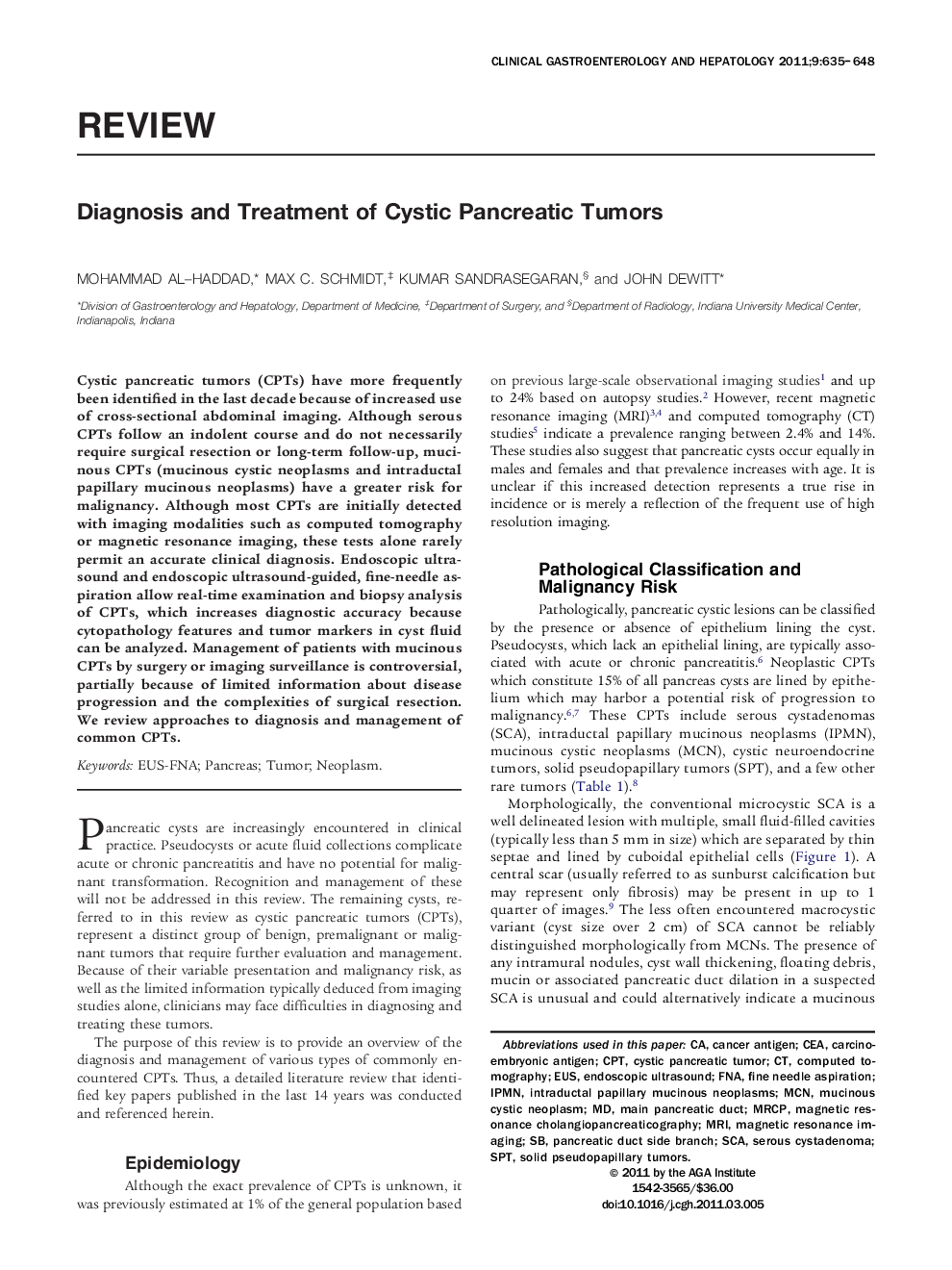 Diagnosis and Treatment of Cystic Pancreatic Tumors