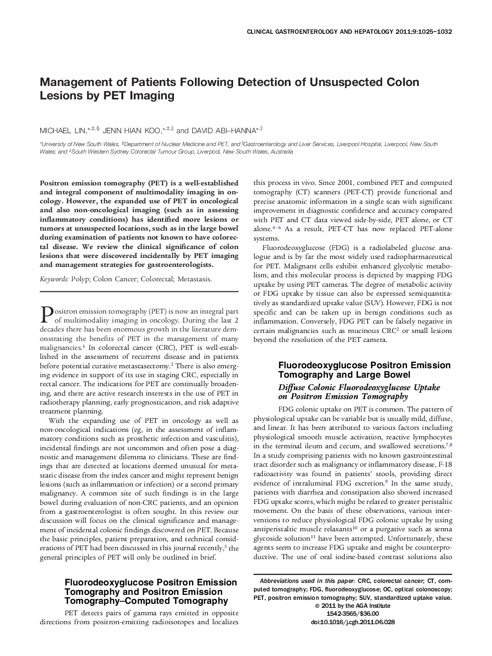 Management of Patients Following Detection of Unsuspected Colon Lesions by PET Imaging