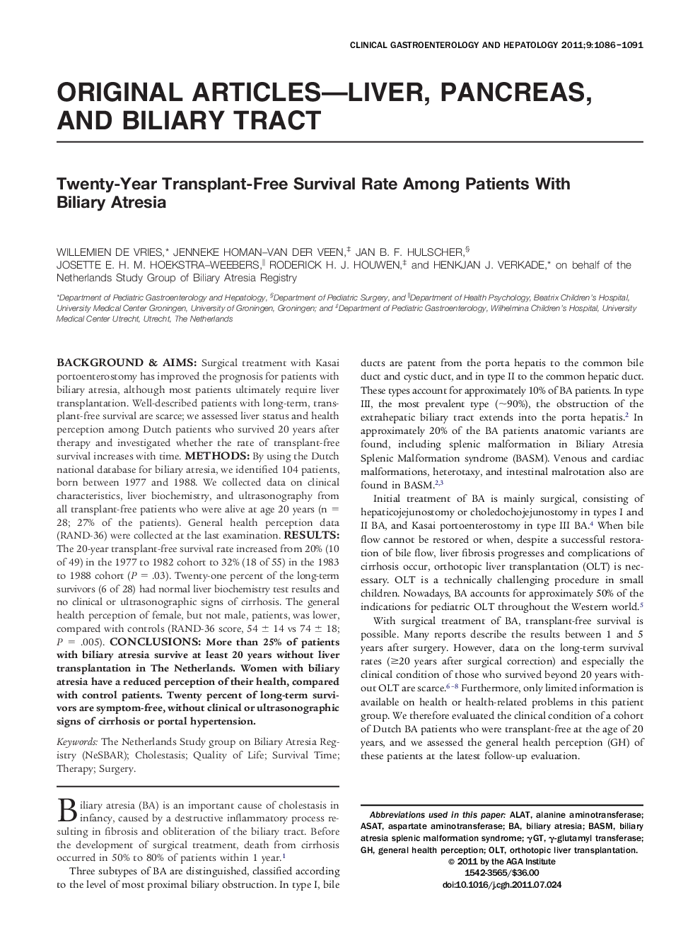 Twenty-Year Transplant-Free Survival Rate Among Patients With Biliary Atresia