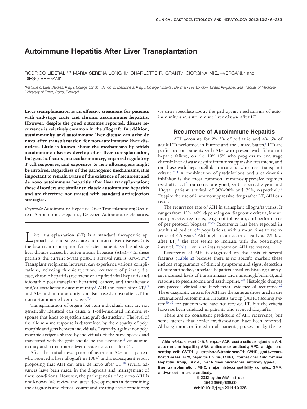 Autoimmune Hepatitis After Liver Transplantation