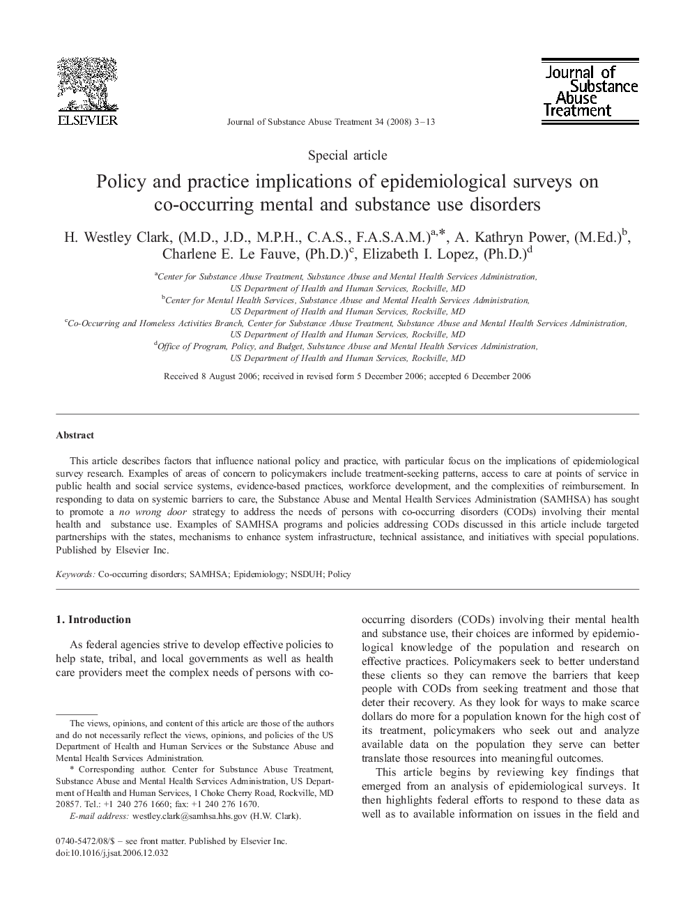 Policy and practice implications of epidemiological surveys on co-occurring mental and substance use disorders 