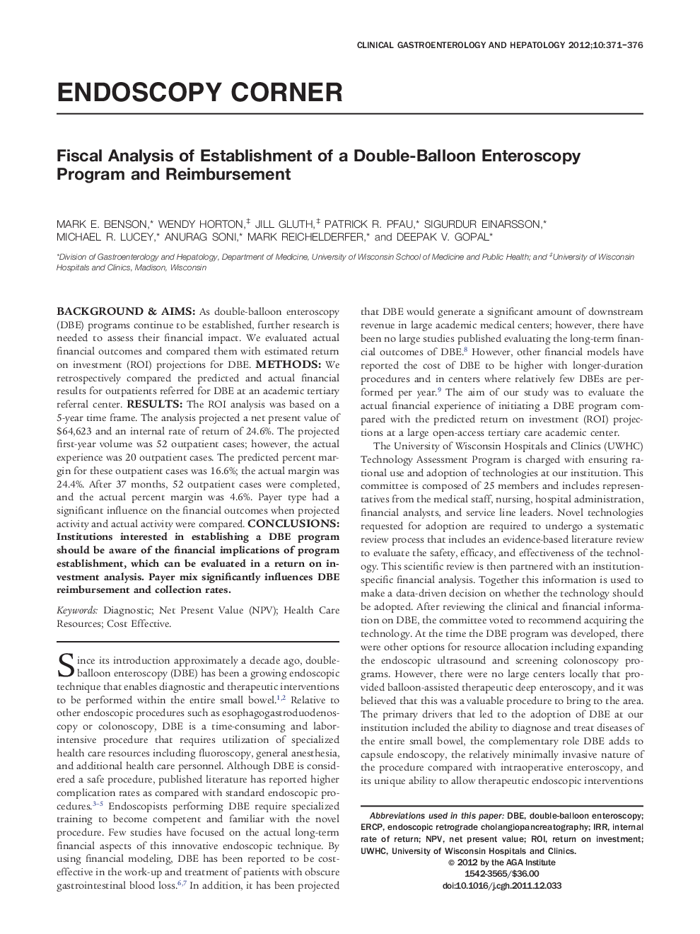 Fiscal Analysis of Establishment of a Double-Balloon Enteroscopy Program and Reimbursement