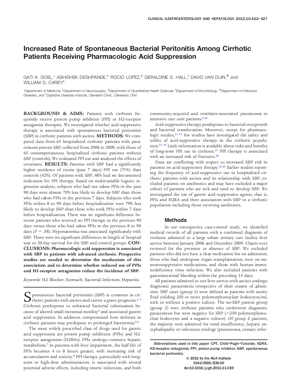 Increased Rate of Spontaneous Bacterial Peritonitis Among Cirrhotic Patients Receiving Pharmacologic Acid Suppression