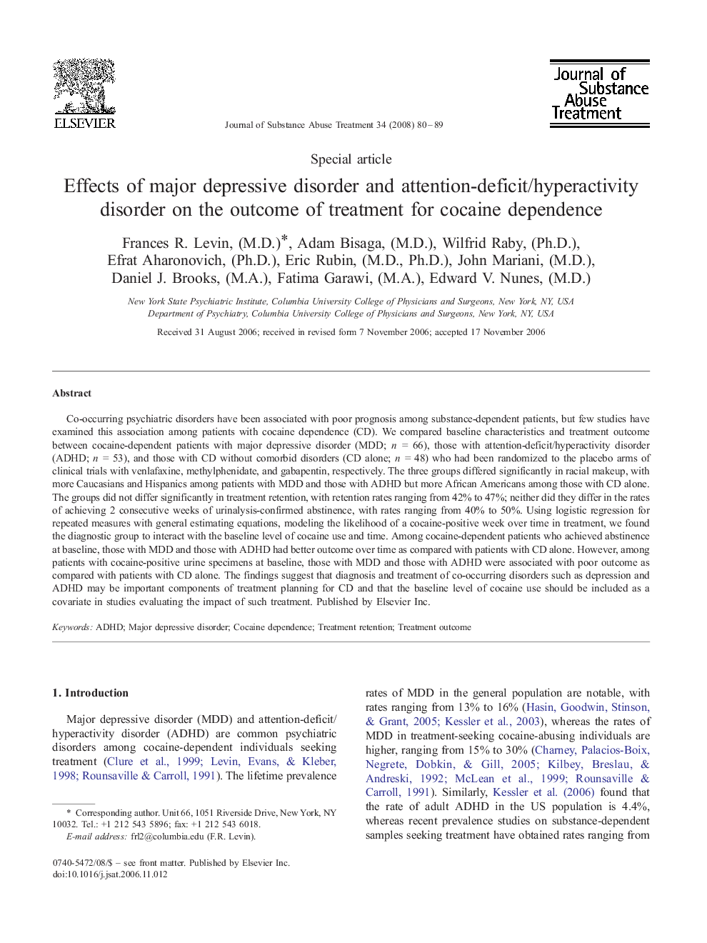 Effects of major depressive disorder and attention-deficit/hyperactivity disorder on the outcome of treatment for cocaine dependence