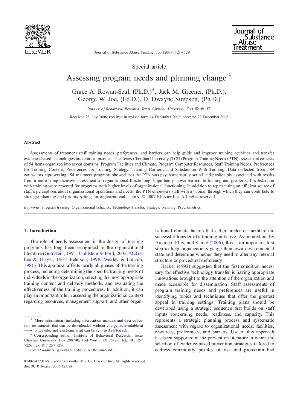 Assessing program needs and planning change 