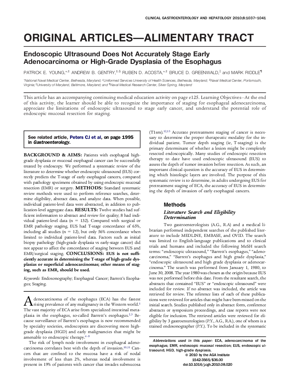 Endoscopic Ultrasound Does Not Accurately Stage Early Adenocarcinoma or High-Grade Dysplasia of the Esophagus